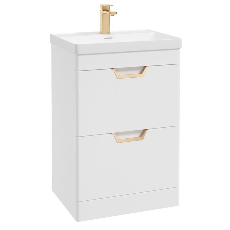 Sonas Freya 60Cm 2 Drawer Floorstanding Vanity Unit Matt White-Brushed Gold Handle | GFFRE602DRMW